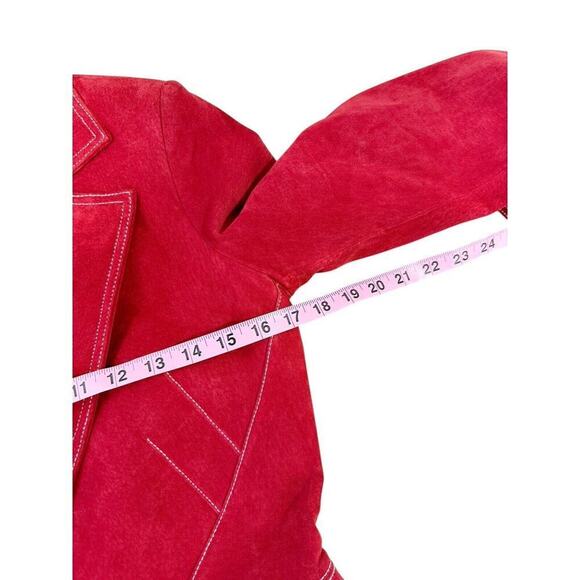 Vintage Boston Proper Y2K Style Red Leather Suede Blazer Womens Size 4 - Picture 8 of 9
